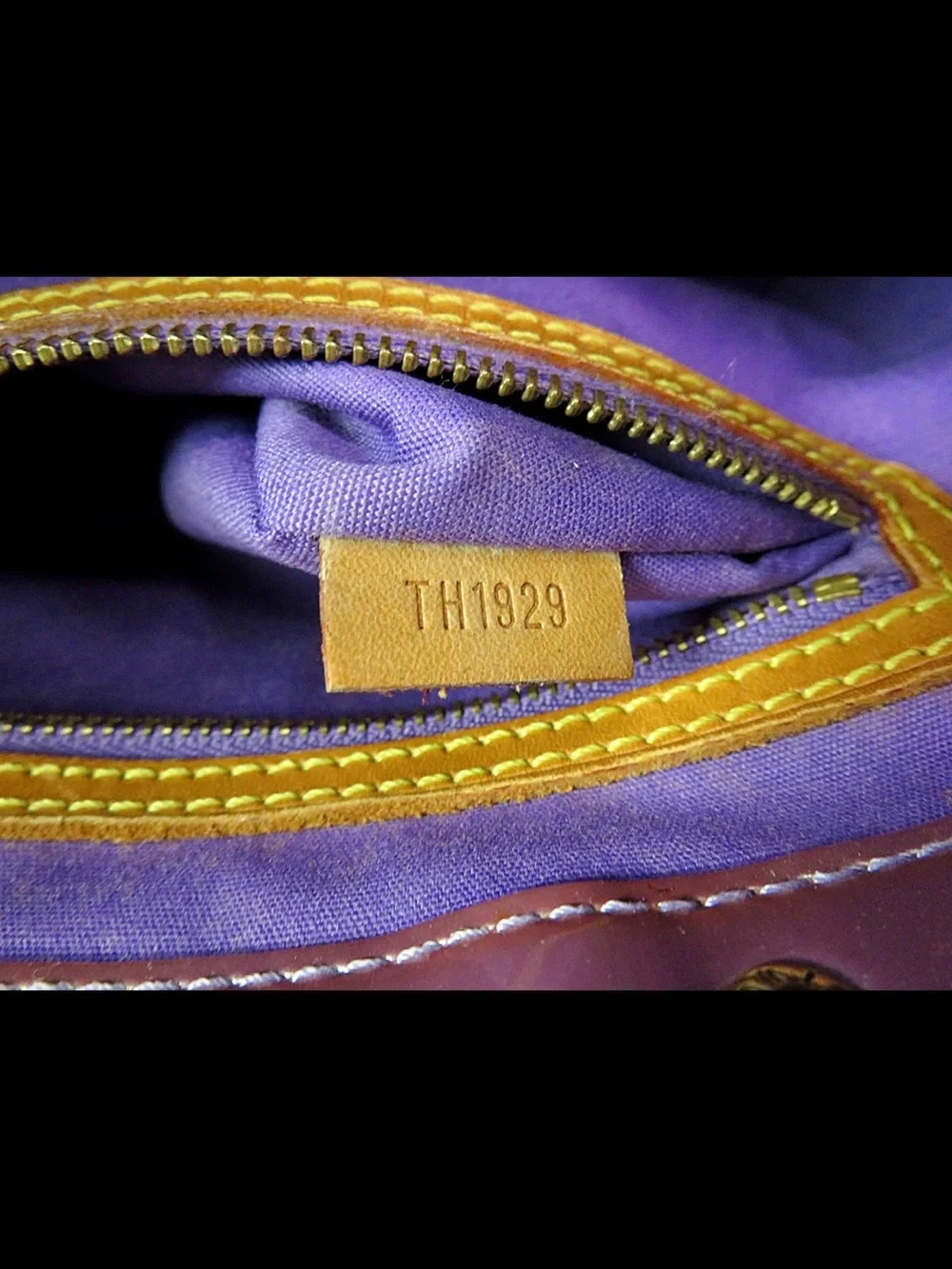 Louis Vuitton Glossy Plum Vernis Tote with Tan Handles